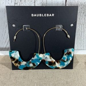 BaubleBar Lightweight Teal, Brown, White Fishhook Hoop Earrings Gold Hardware